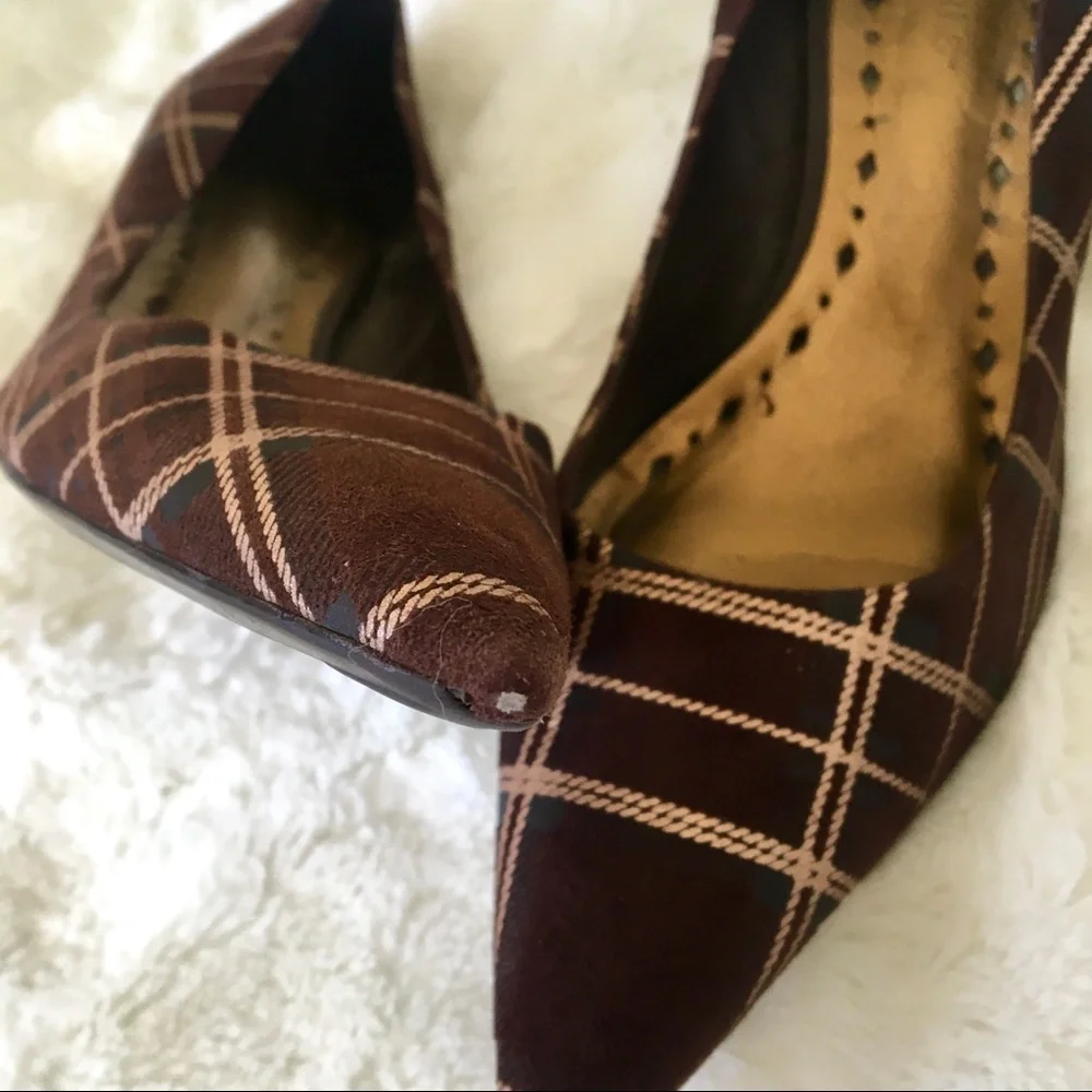 BCBGirls Plaid Brown Suede Heels